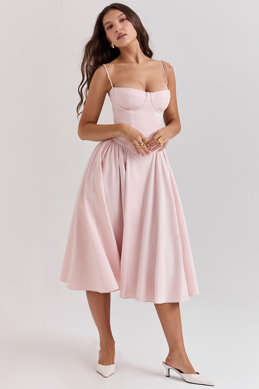 Twill corset midi dress