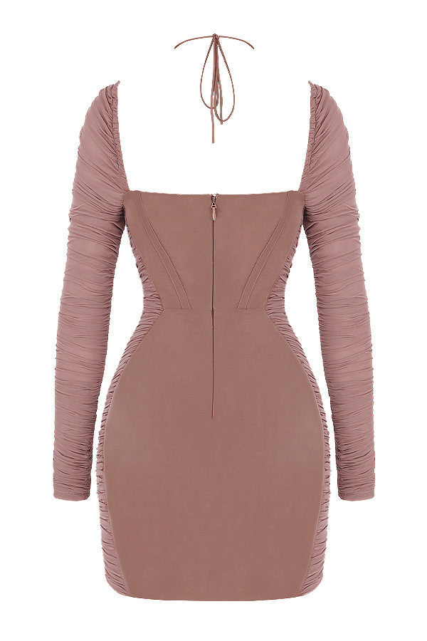 Mocha mini corset dress with ruffles