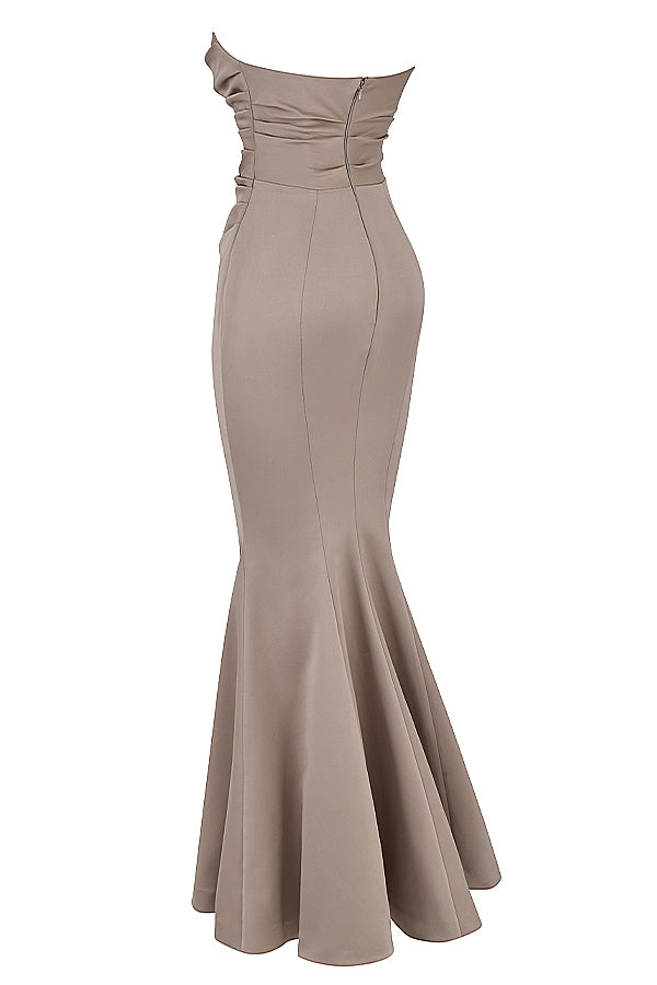 Mushroom satin strapless dress