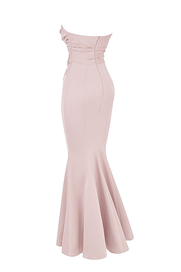 Mushroom satin strapless dress