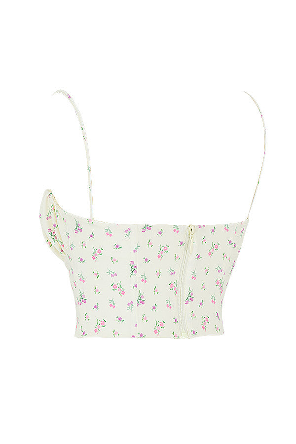 Lemon colored floral bustier top with pleats