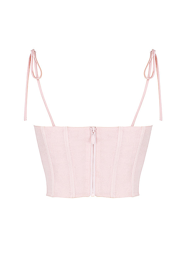 Baby pink cropped corset with pleated chiffon bust