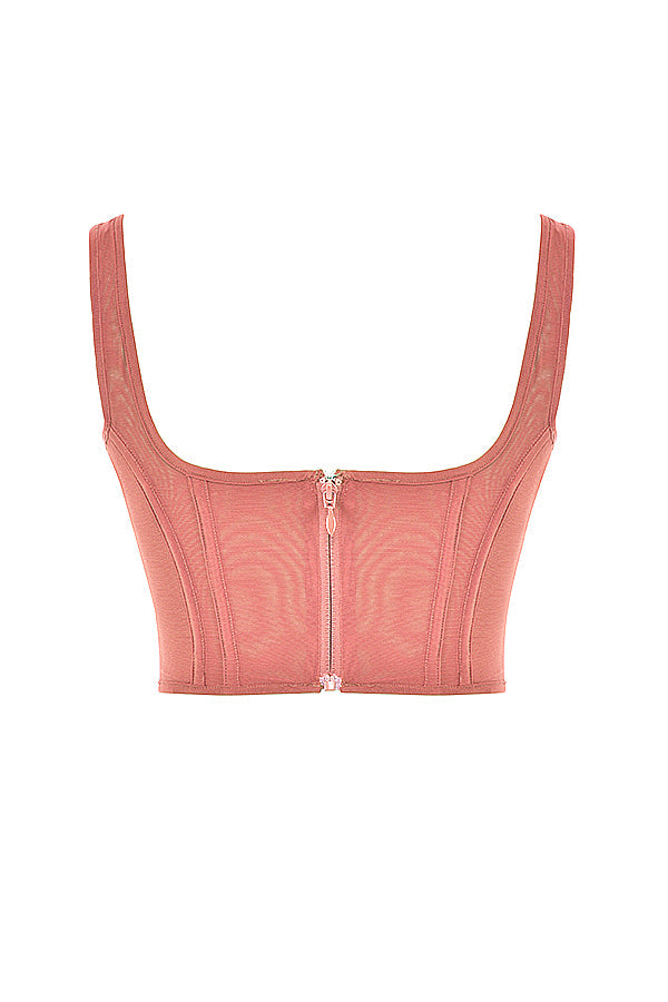 Mesh corset with satin midi skirt with low waist