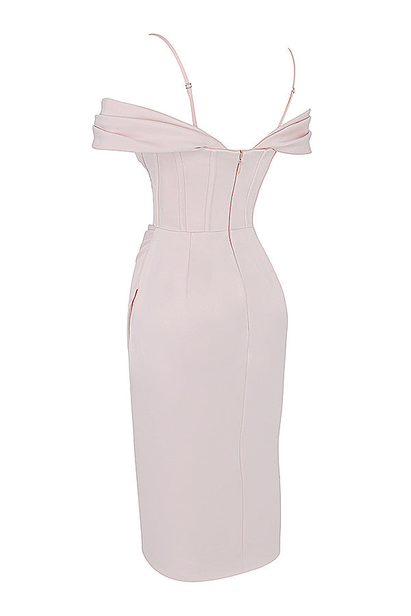 Blushing off shoulder corset dress