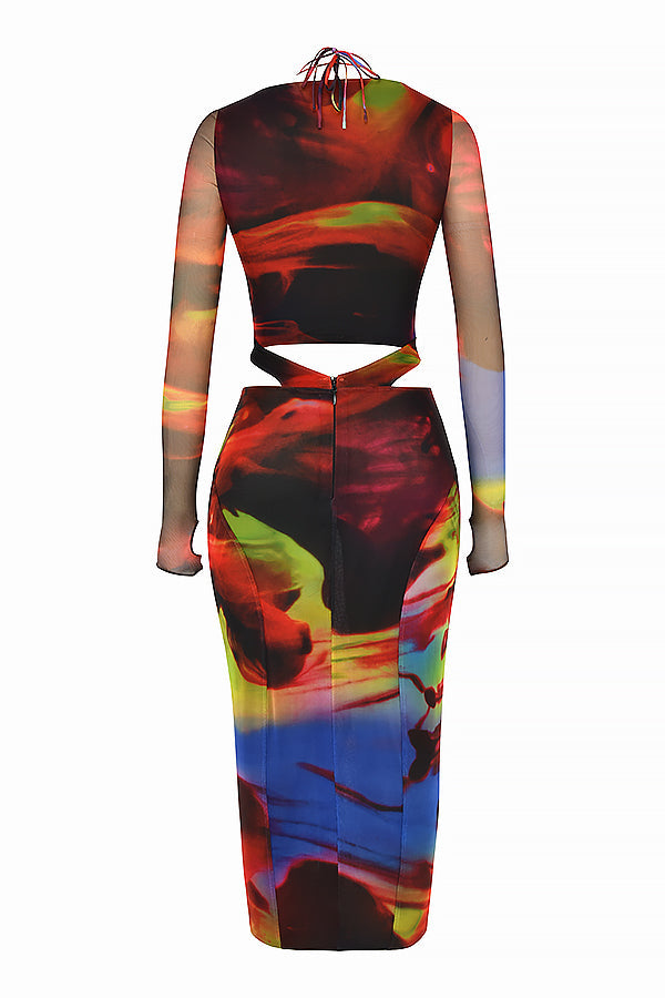 Printed cut out midi dress