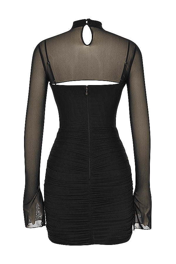 Black mini dress with mesh cutout