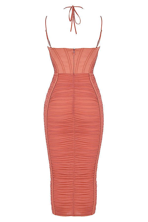 Midi dress with pink ruffles