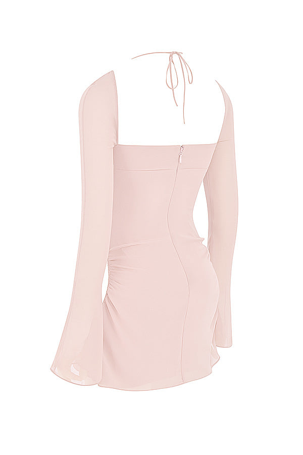 Chiffon halter mini dress with cutout
