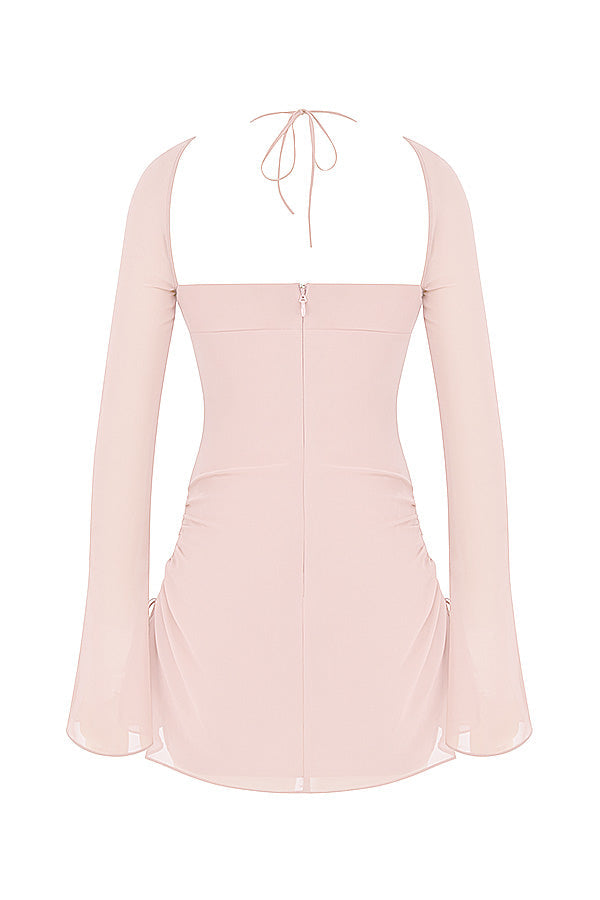 Chiffon halter mini dress with cutout