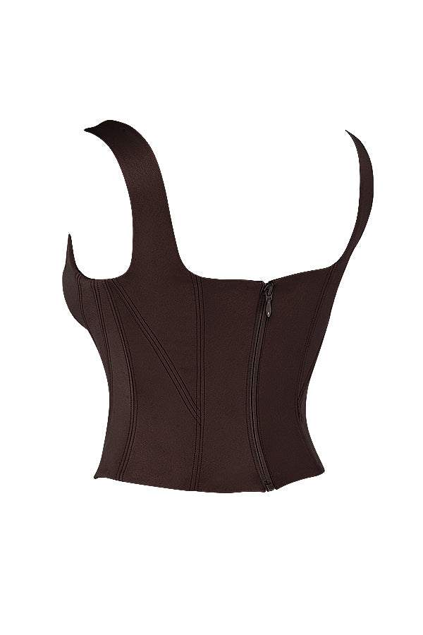 Long chocolate satin corset with cargo pants