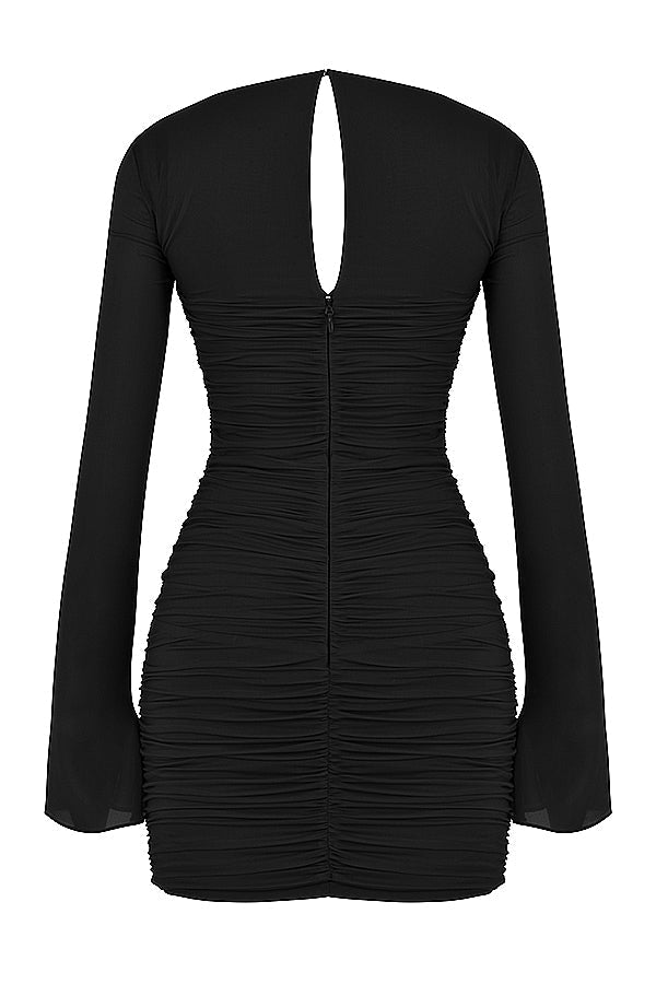 Black real silk mini dress with cutout
