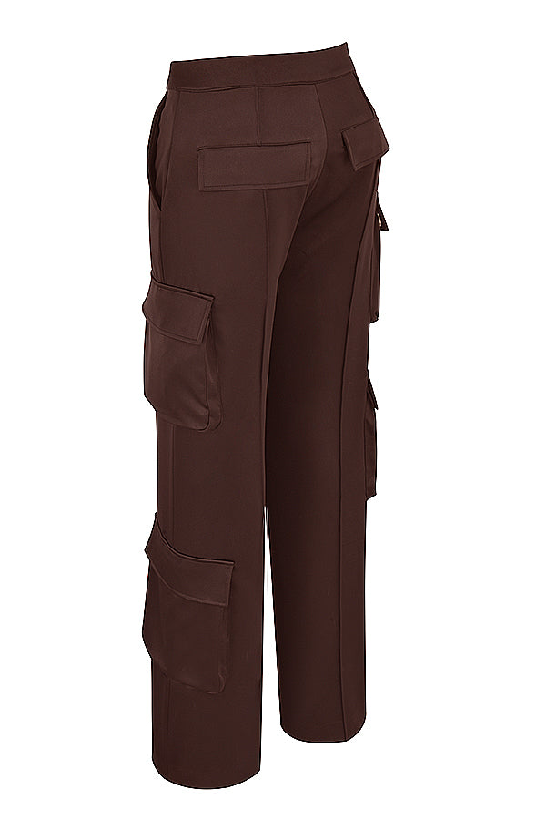 Long chocolate satin corset with cargo pants