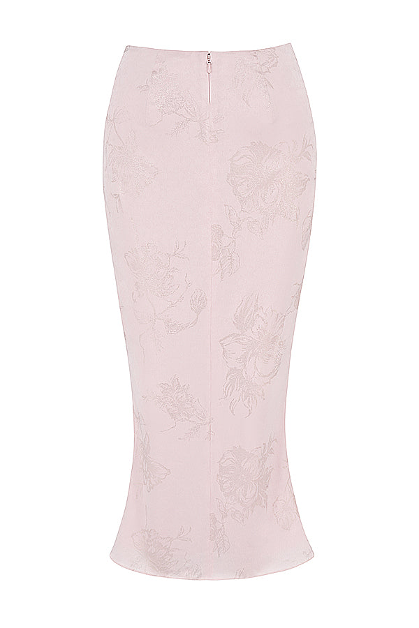 Pink floral satin longline corset with midi skirt