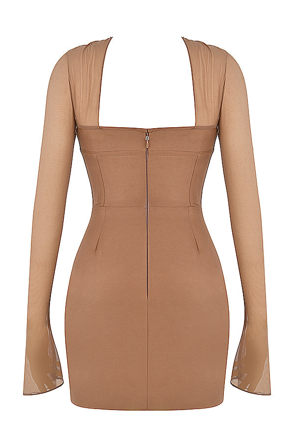 Mocha mini dress with structured corset