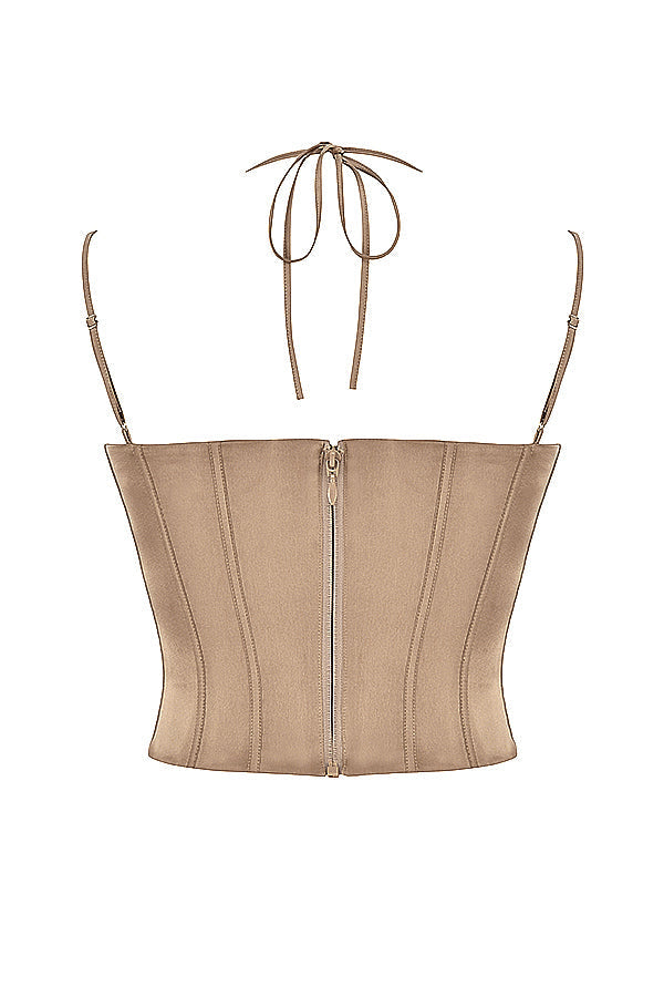 Satin corset with lace-up midi skirt