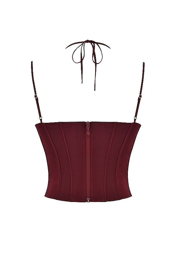 Satin corset with lace-up midi skirt