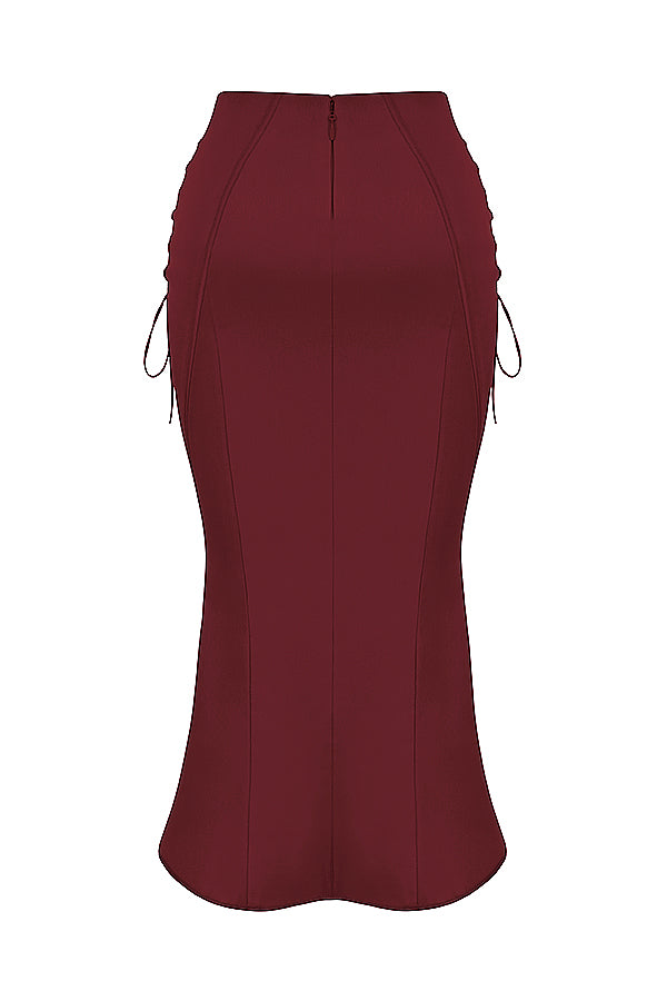 Satin corset with lace-up midi skirt