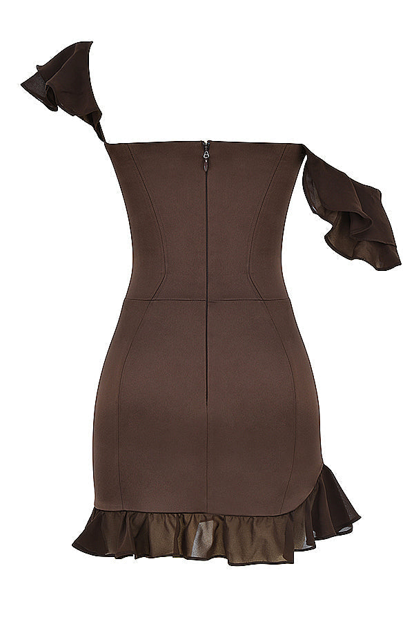 Espresso mini dress with ruffle corset