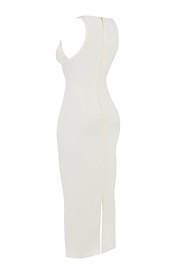 Ivory colored plunging maxi dress