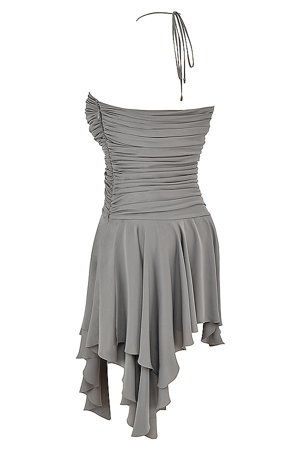 Asymmetric dress with smoke pleats