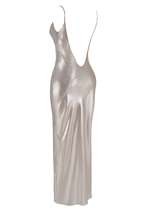 Champagne Shimmer maxi dress with low back