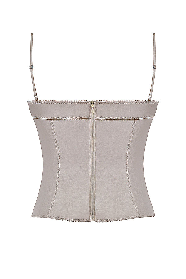 Champagne satin top with beaded midi skirt