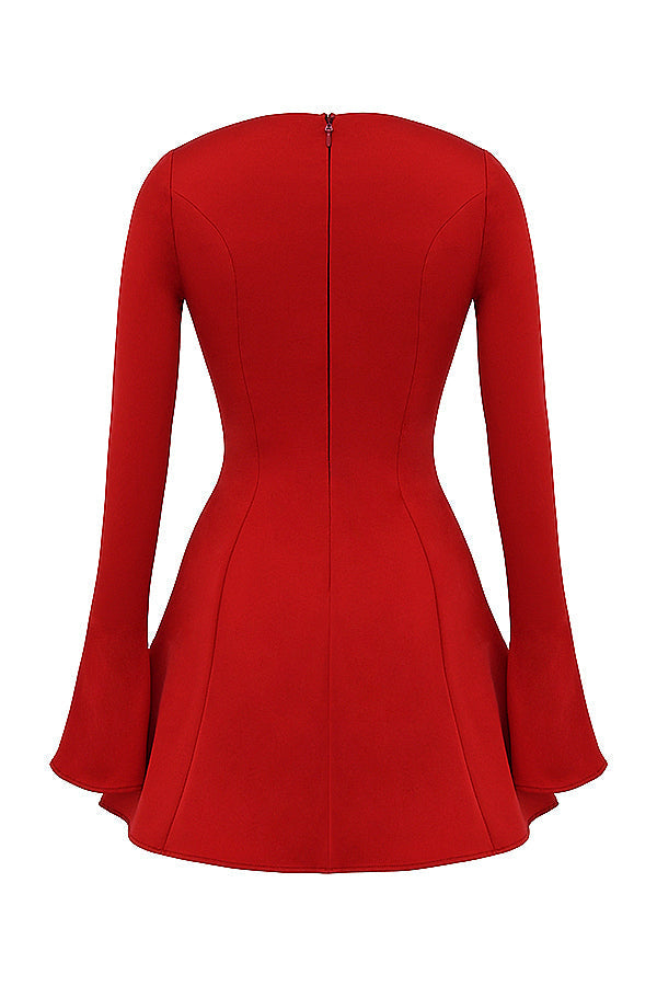 Red satin mini dress