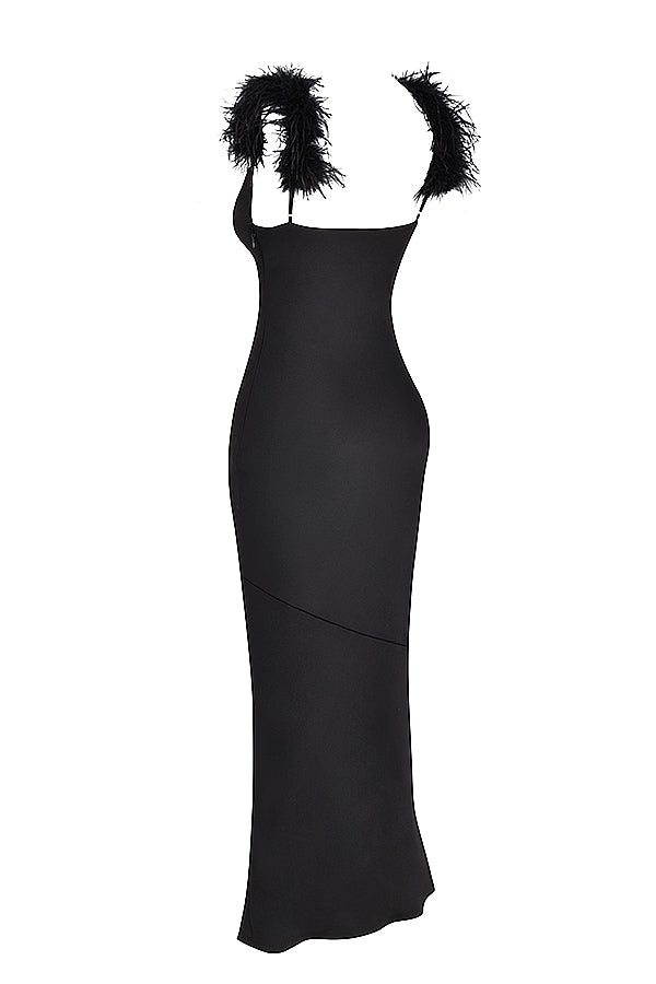 Black satin maxi dress