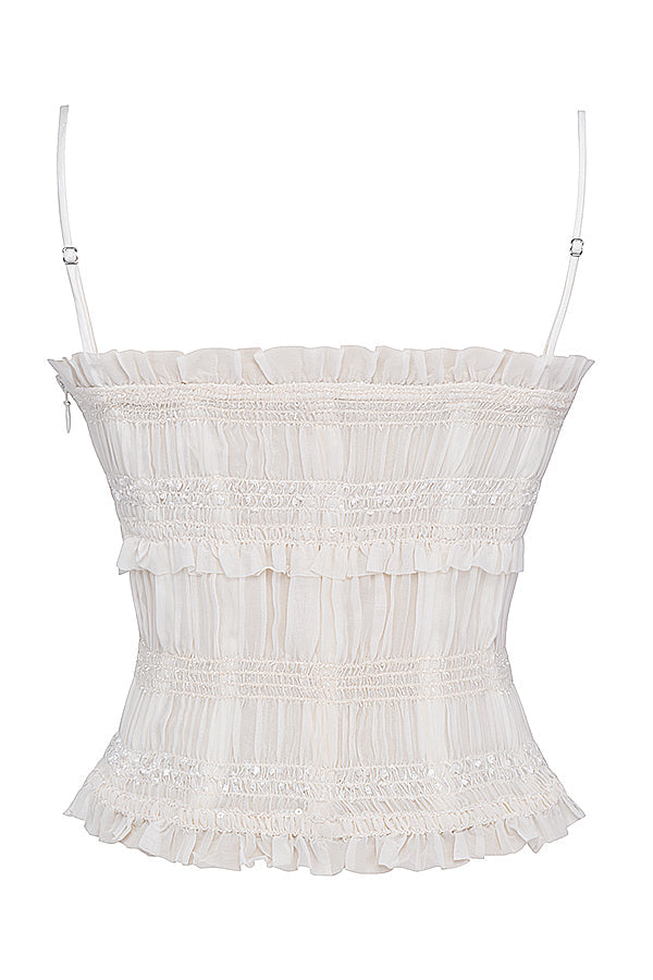Ivory corset with sequins and pleats