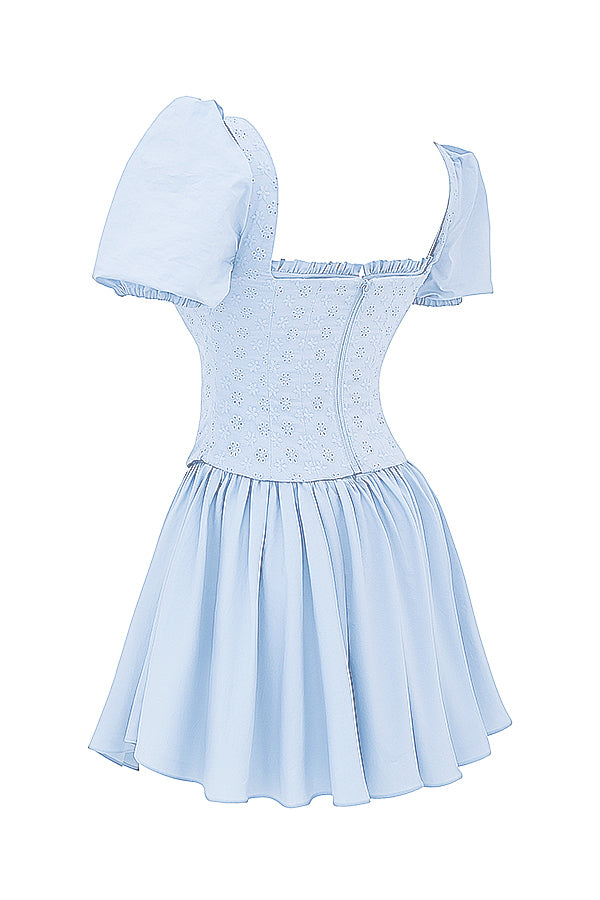 Soft blue corset mini dress with embroidery