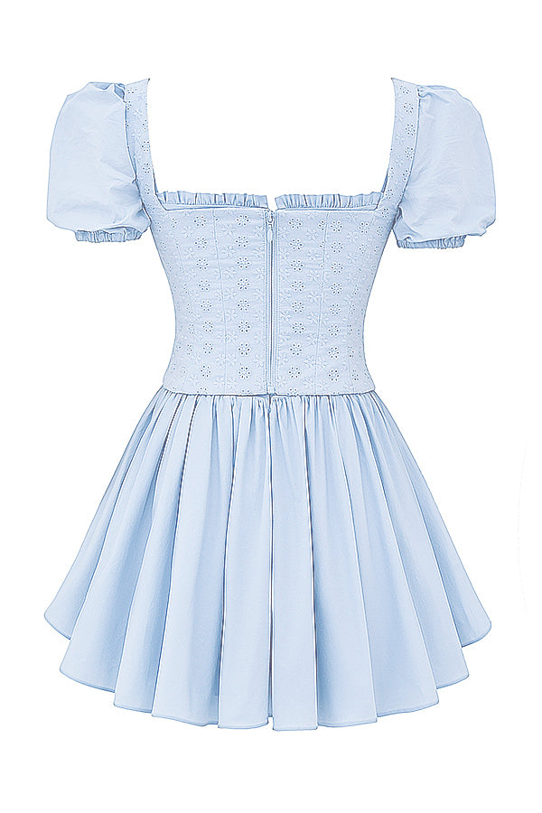 Soft blue corset mini dress with embroidery