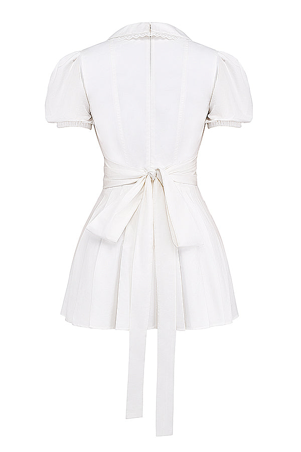 White pleated mini dress