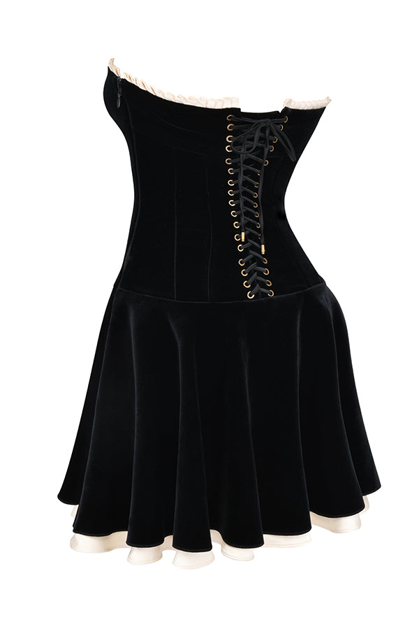 Black velvet strapless dress