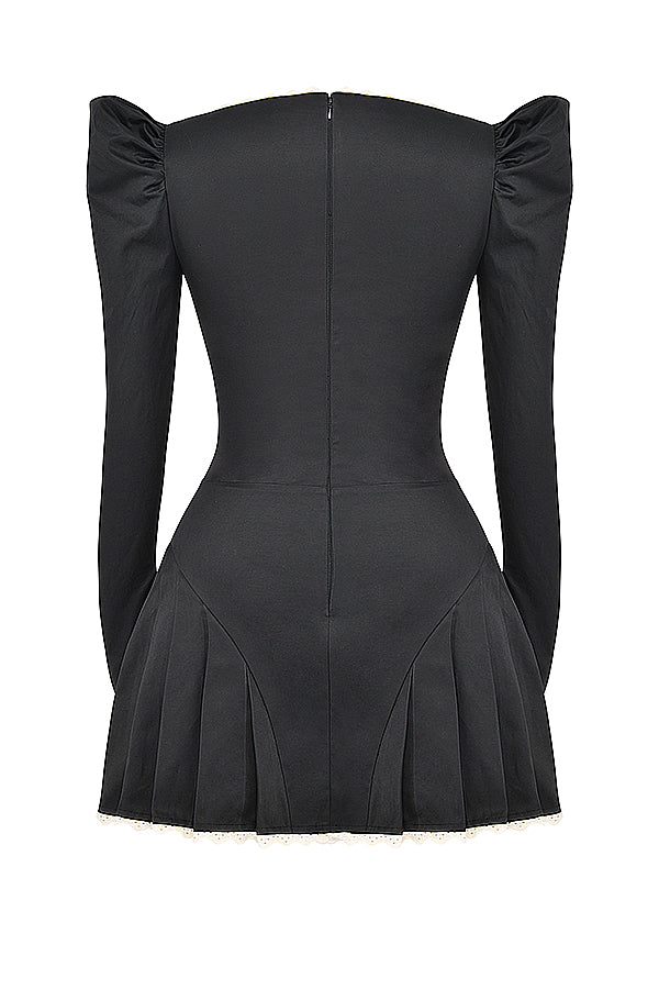 Black cream pleated mini dress