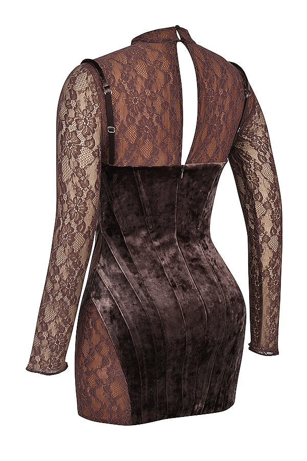 Brown velvet and lace corset dress