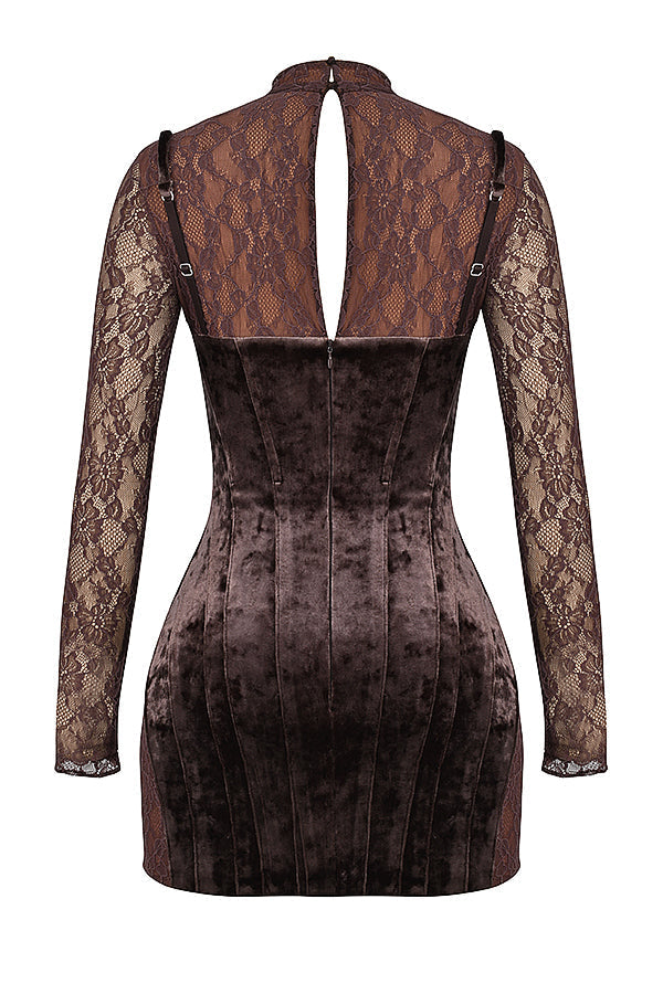 Brown velvet and lace corset dress