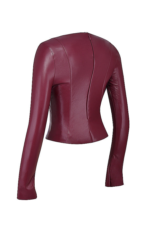 Wine vegan leather top with pants