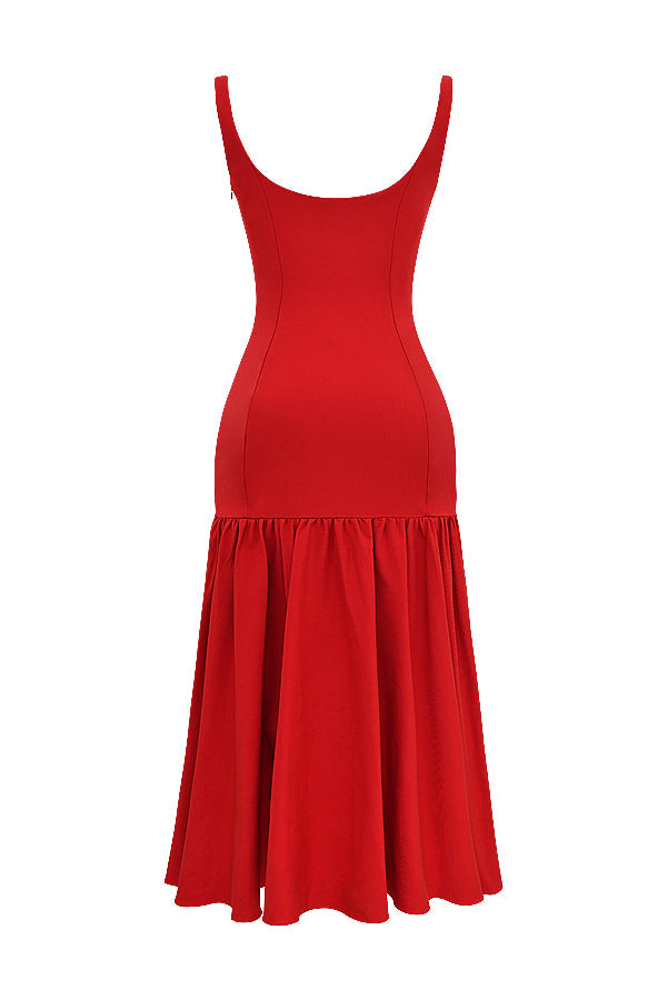 Midi dress with dropped waist
