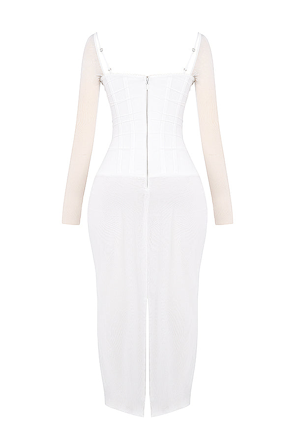 Deep maxi dress with long sleeves