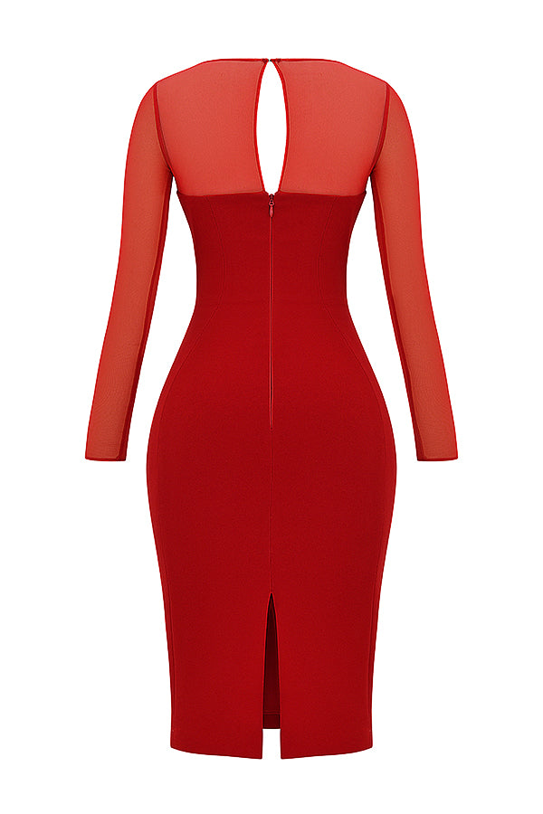 Scarlet red deep cut midi dress