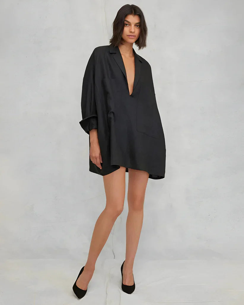 Deep V-Neck Nightdress In Black