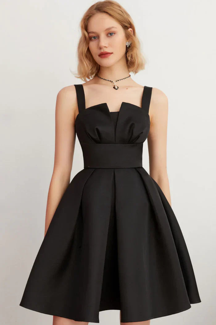 Bow Satin Black Mini Dress