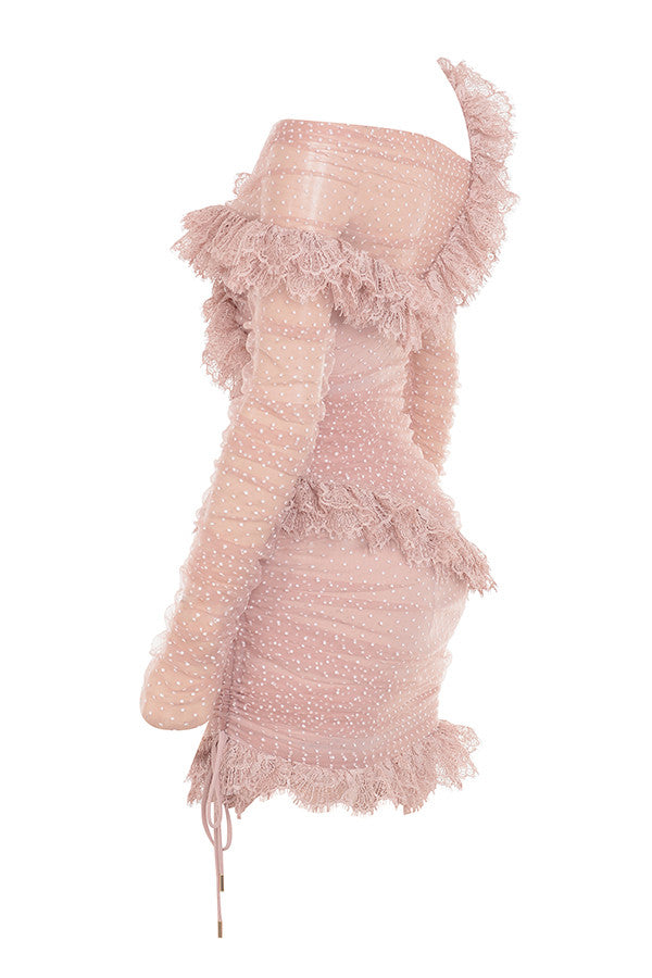 Mini dress with lace ruffles