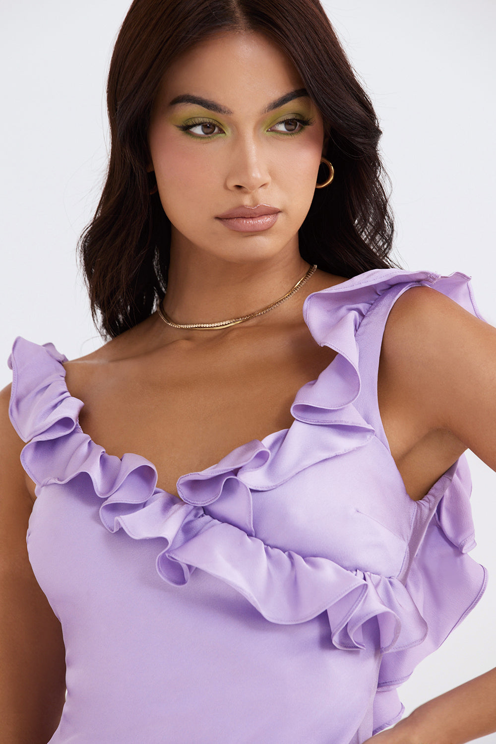 Satin mini dress with ruffles