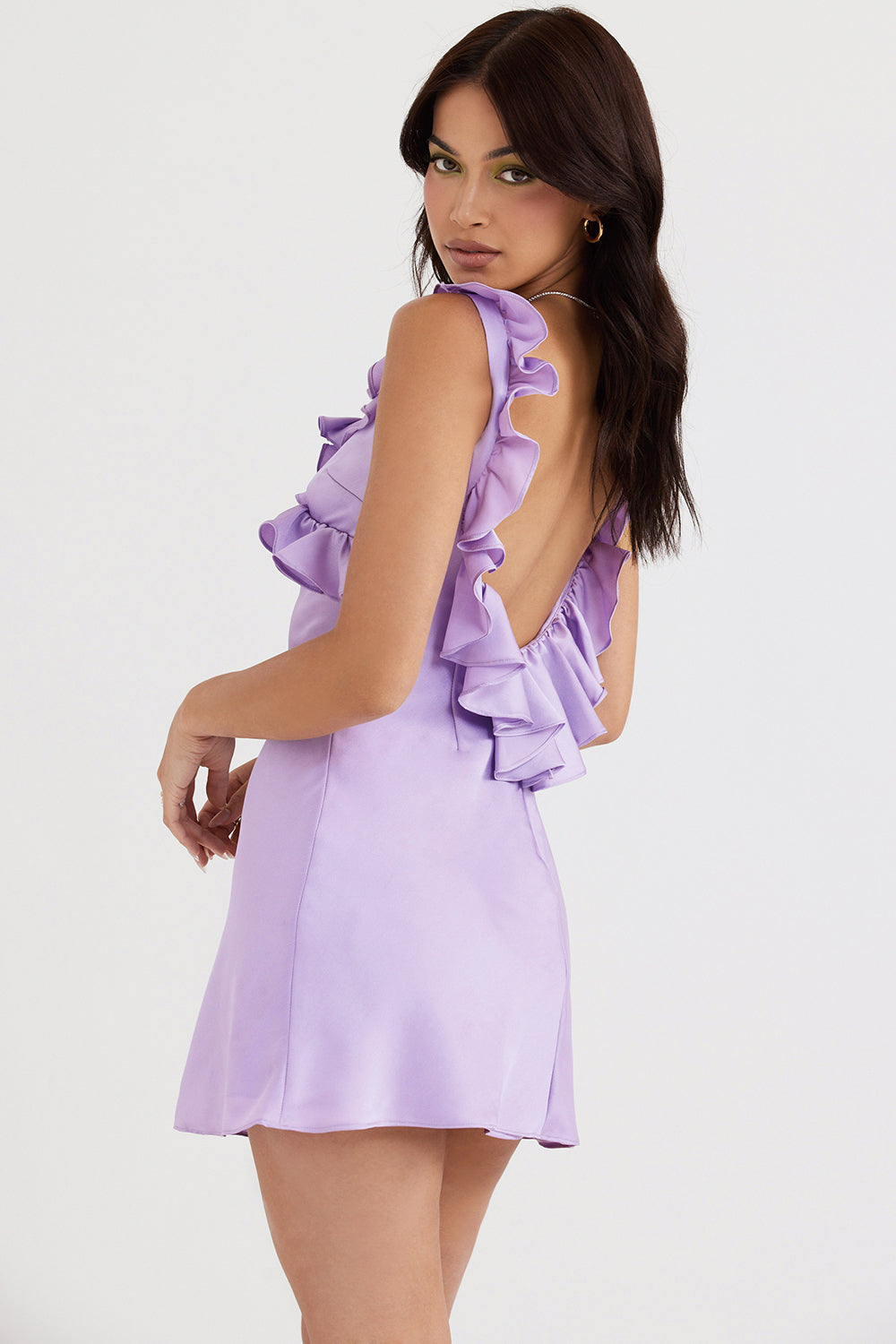 Satin mini dress with ruffles