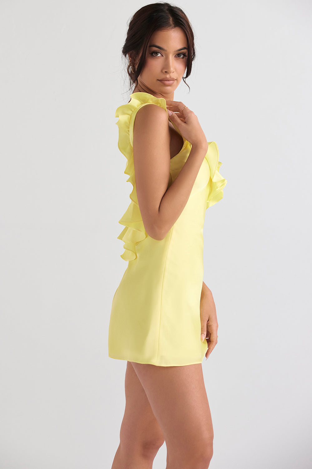 Satin mini dress with ruffles