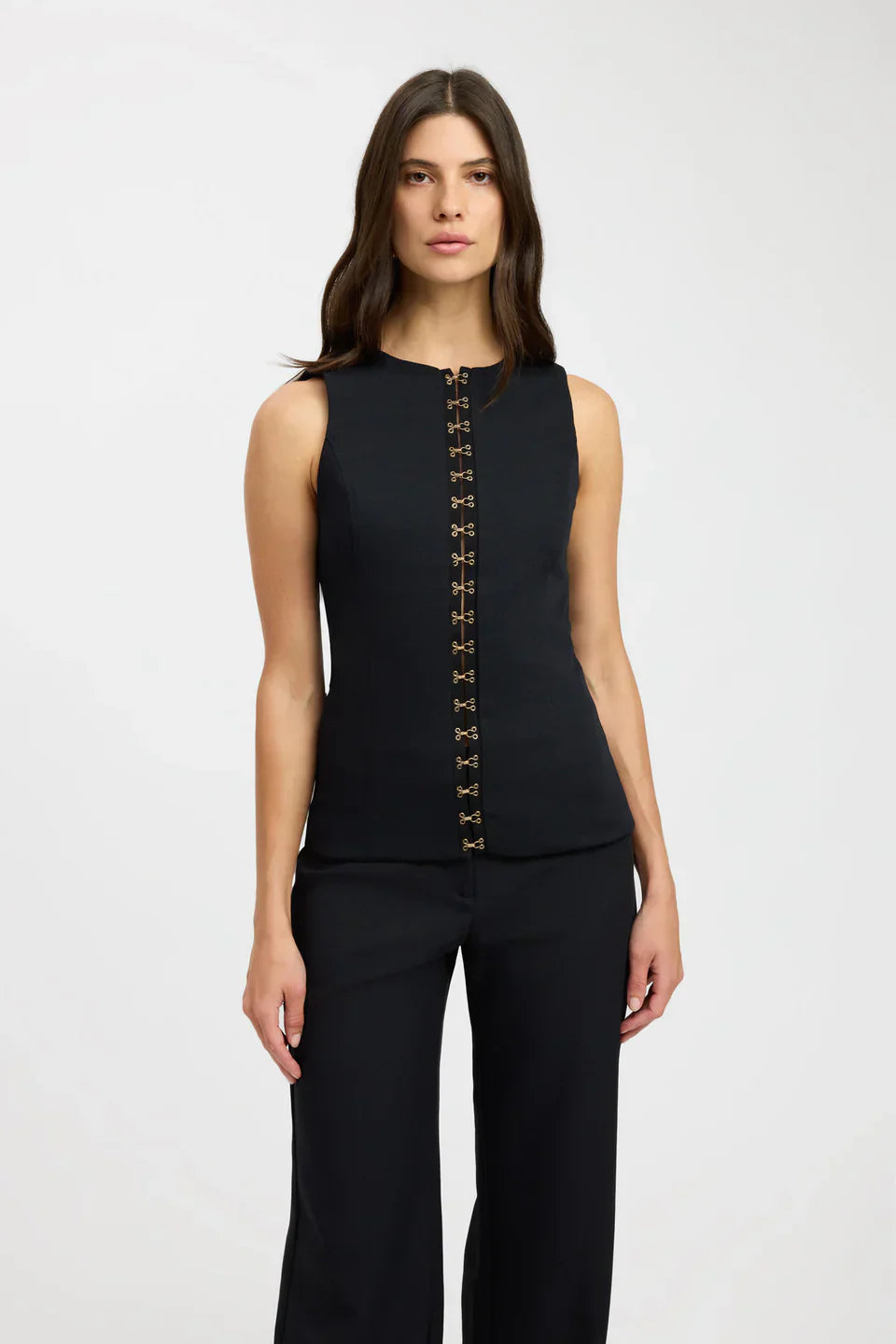 Sleeveless Vest With High Waist Trousers Set In Black