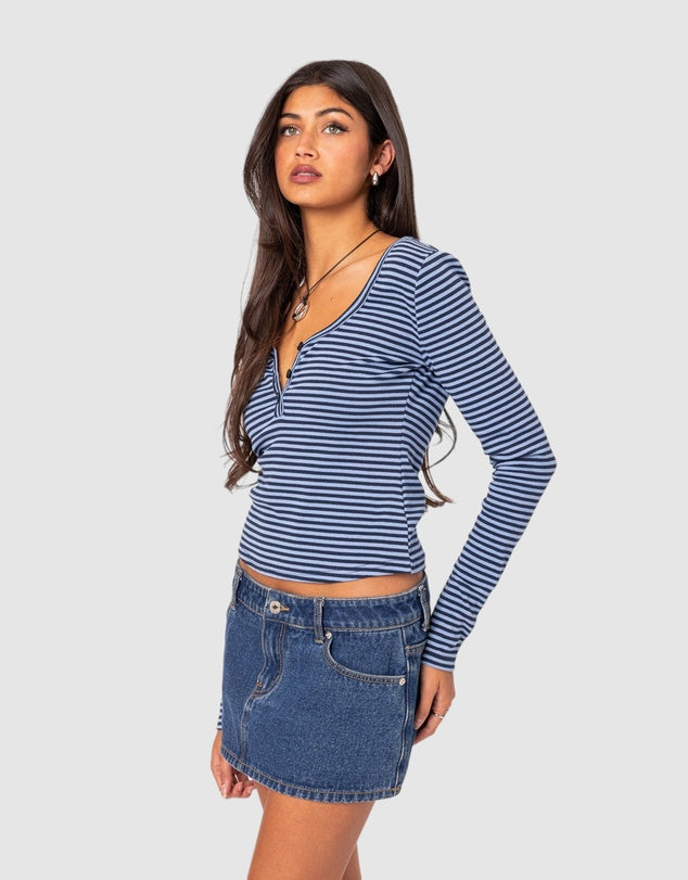 Long Sleeve Blue Top With Stripes