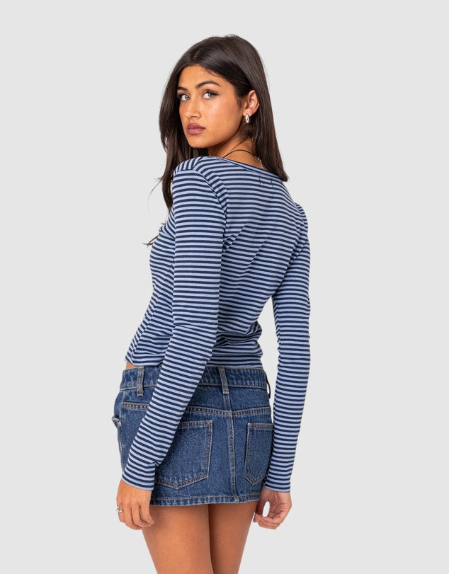 Long Sleeve Blue Top With Stripes