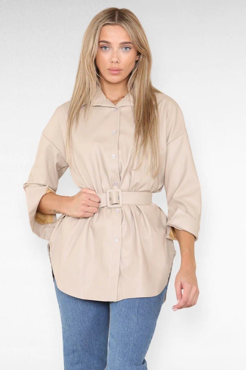 Faux Leather Belted Top
